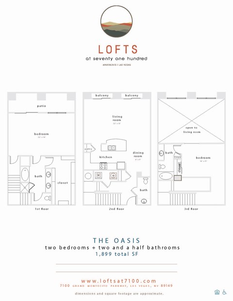 Floor plan for 2 beds, 2 baths, 1899 sqft